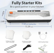 KASTWAVE Automatic Food Vacuum Sealer, Vacuum Sealer Machine 5 Modes with 5 Sealer Bags and Built-in Cutter, Compact One-Touch Food Sealer Vac Pack Machine for Sous Vide & Dry Moist Foods, White