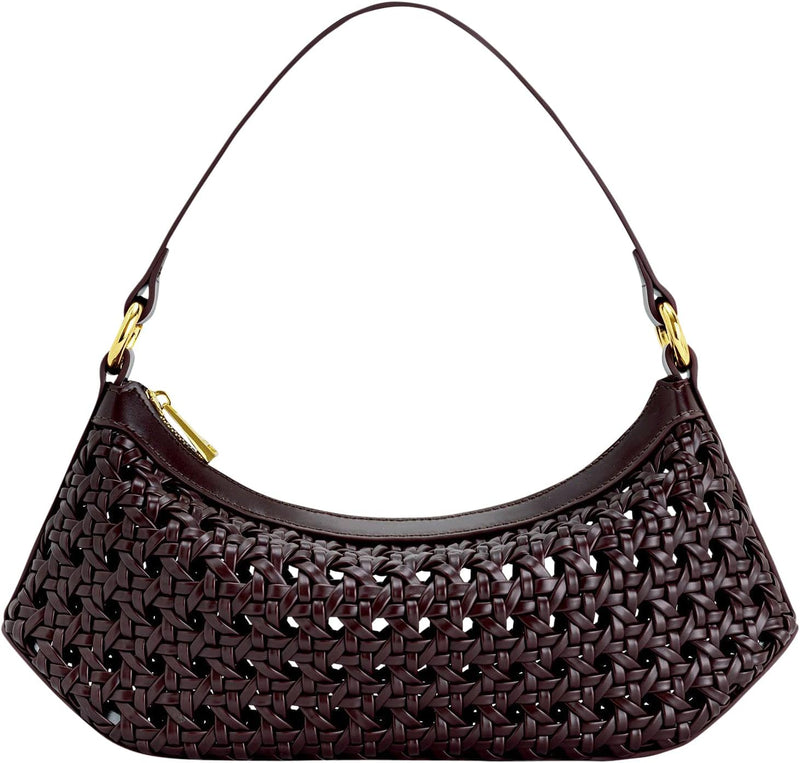 Women's Lily Shoulder Bag - Deep Claret- Bamboo Woven