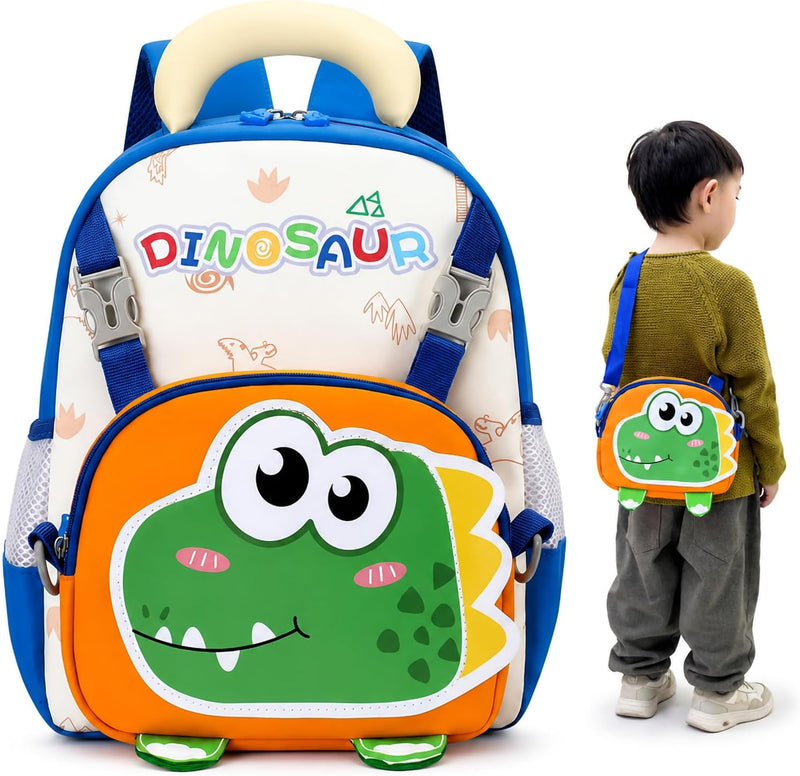 2-in-1 Kids Backpack with Detachable Crossbody Bag, Cute Cartoon Toddler Preschool Bookbag for Boys Girls, Lightweight Nursery & Travel Backpack - BLUE-01