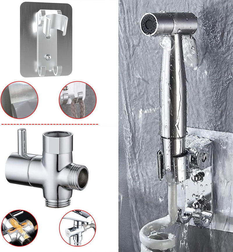 Syarme Bidet Sprayer for Toilet, Handheld Bidet Spray Water Kit, Bathroom Hand Shower for Self Cleaning – 304 Stainless Steel with 3 Meters Bidet Hose, No Drilling Base, T-valve