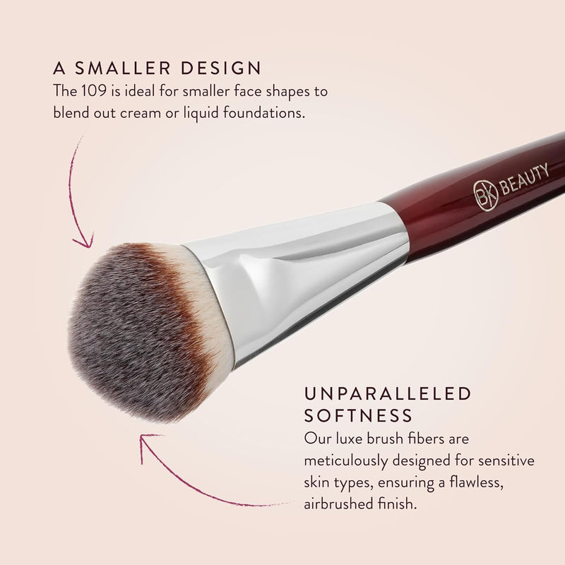 BK BEAUTY BRUSHES - 109 MINI CONTOURED FOUNDATION - Face Brush for Liquid or Cream Foundations - Bronzer, Blush & Highlighter Makeup Brush