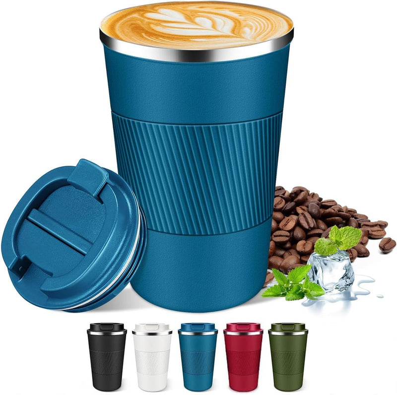 BuyOn Travel Coffee Tumbler Stainless Steel Double Wall Vacuum Hot and Iced Coffee Cup Hydro Flask Drinks Insulated Mug with Leakproof Lid for Home Office Gym Outdoor Work (WHITE, 380ML)