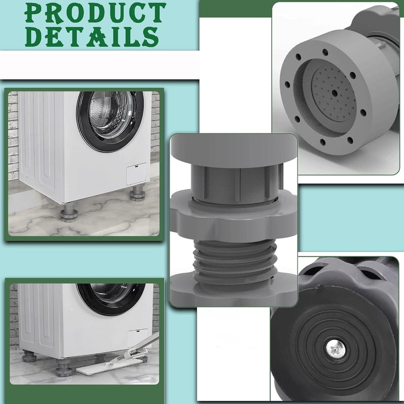 Anti Vibration Pads for Washer & Dryer - 8Pcs Adjustable Rubber Feet - Noise Reducing, Anti-Slip, Stabilizes & Prevents Walking - Protects Pedestals, Easy Install, Durable Design