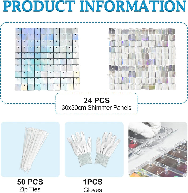 EMART Silver Shimmer Wall Backdrop Sequin Panels Photo Background Decoration for Party, Birthday, Wedding - 12 PCS