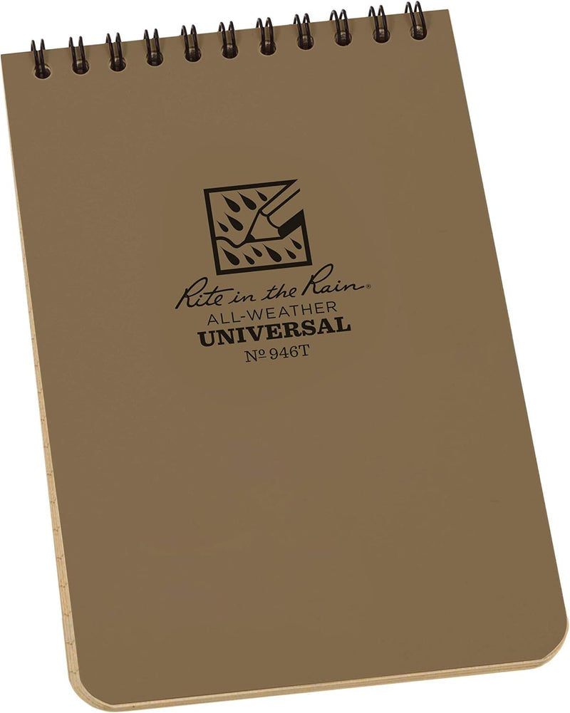 Rite In The Rain Weatherproof Top Spiral Notebook, 10.2 cm x 15.2 cm, Green Cover, Universal Pattern, 3 Pack (No. 946-3) - 6 Pack Tan