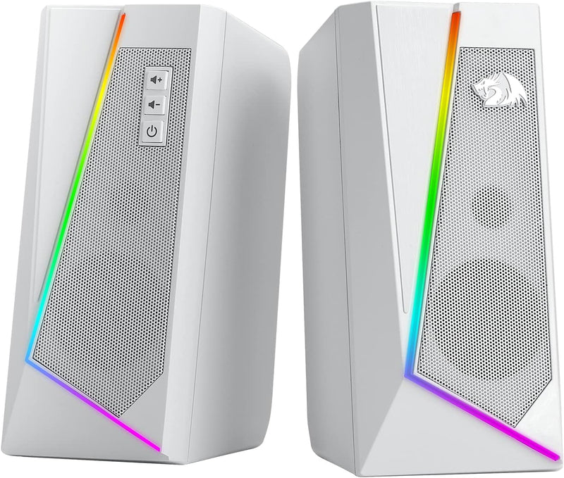 Redragon GS520 RGB Desktop Speakers, 2.0 Channel PC Computer Stereo Speaker with 6 Colorful LED Modes, Enhanced Sound and Easy-Access Volume Control, USB Powered w/ 3.5mm Cable, White - White