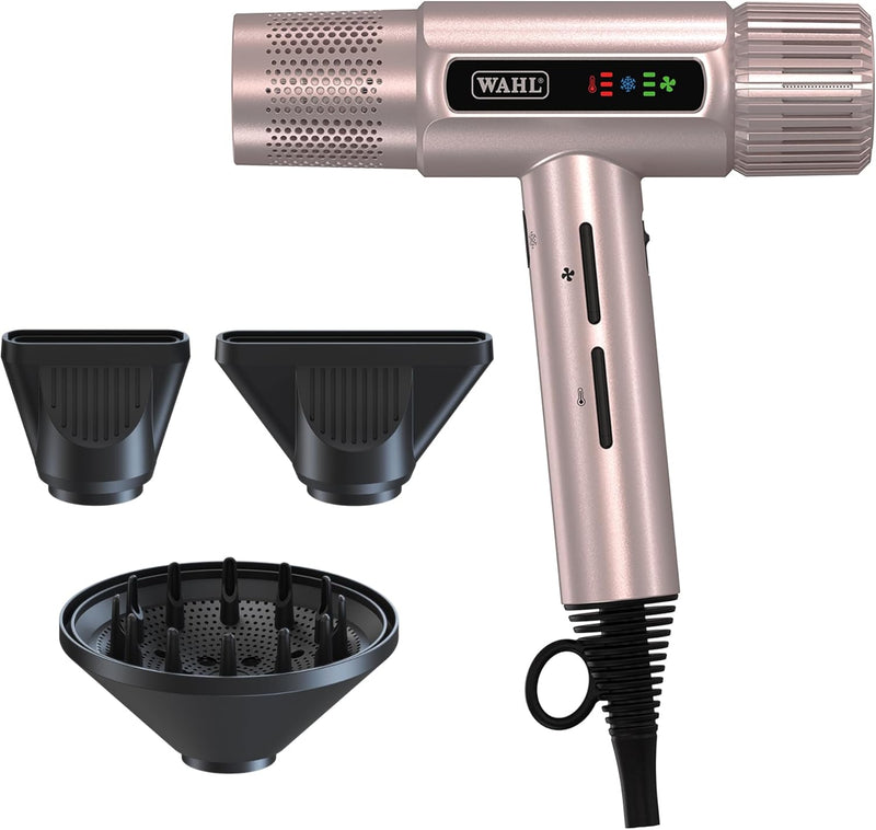 Wahl Vanquish Hair Dryer, Lightweight, LED Display, Quiet, Professional 3 Attachments, Powerful, Cool Drying, 3 Speed-Settings, Auto-Clean, Even Drying, Quick Dry