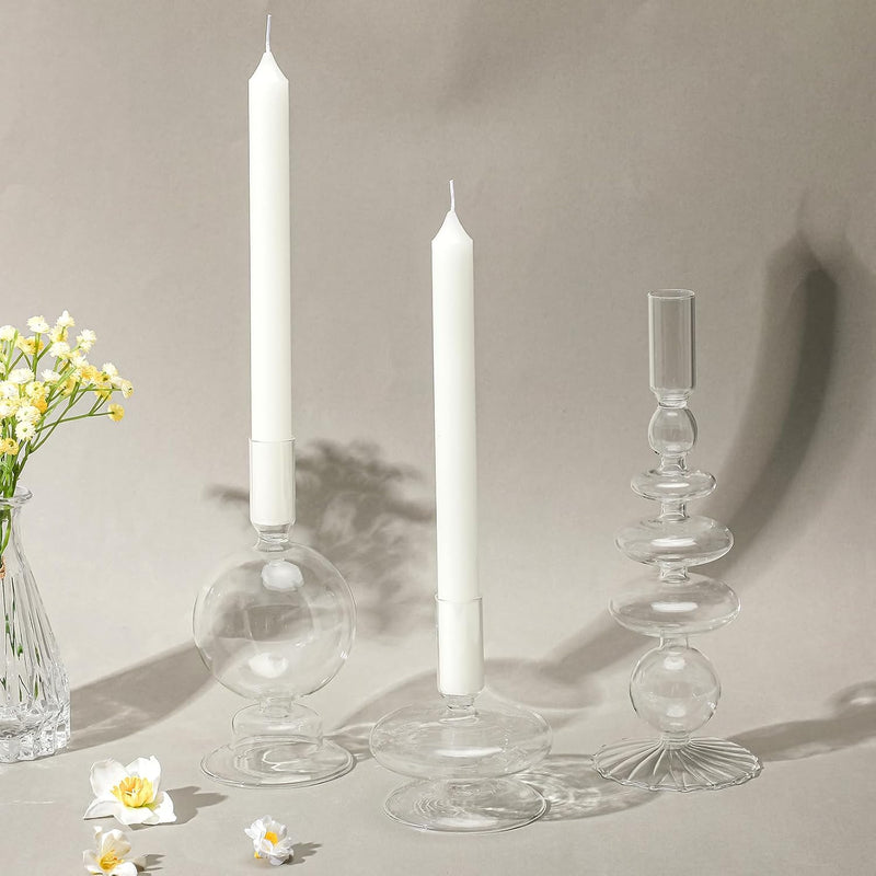 Rtteri 3 Pcs Glass Candlestick Holders Glass Taper Candle Holders Groovy Candlestick Wavy Glass Candlestick Holders Elegant Glass Candlestick Glass Vases for Home Party Centerpiece (Green)