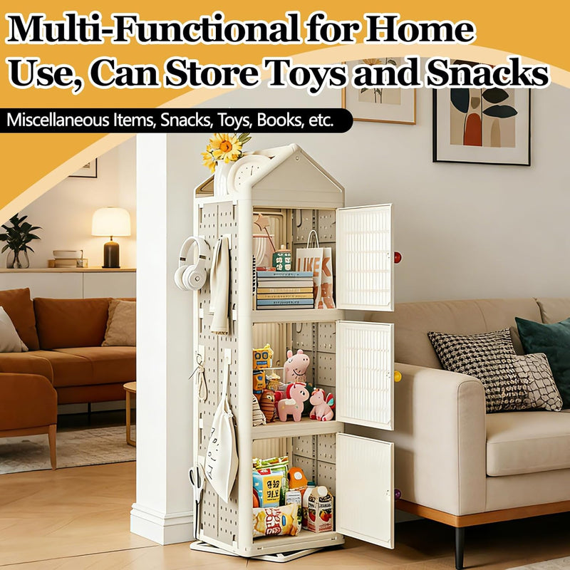 Kids Rotating Bookshelf Tower 3 Tier,360 Display Spinning Bookcase,Kids Bookcase Corner Storage, Book Shelf Organizer for Bedroom, Living Room