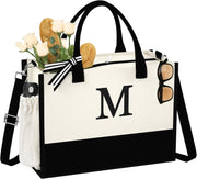 Initial Canvas Tote Bag for Women, Personalized Birthday Gifts for Mom Friends Teacher - M