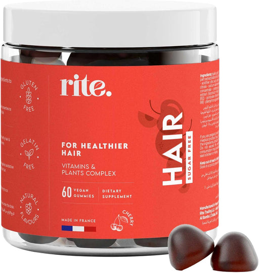 Rite Hair Vitamin Gummies, For Healthy Hair, Biotin, Faster Hair Growth, Sugar Free, Vegan, Cherry Flavour (60 Count)