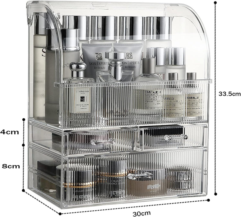 U-HOOME Makeup Organizer,Cosmetic Storage Display Case with Drawer and Dustproof Cover,Vanity Organizer Fits,Makeup Brushes, Lipsticks For Vanity, Bedroom, and Bathroom Skincare Organizer (Clear)