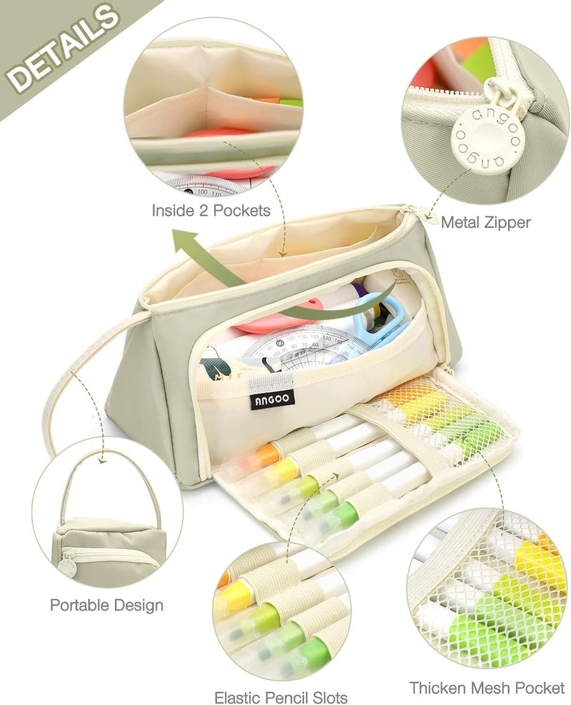 Pencil Case Pen Bag, Large Capacity Pencil Bag, Stationery Storage, Pencil Pouch, Handheld Makeup Pouch Holder, Pencil Organizer, College School Office Supplies for Student Gift (Light Green)