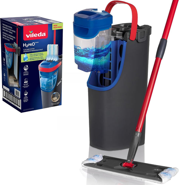 H2PrO Floor Mop 100% Separation of Fresh and Dirty Water Water-Saving Design One-Handed Operation Compact Storage Ergonomic Handle Microfibre Comfort Pack