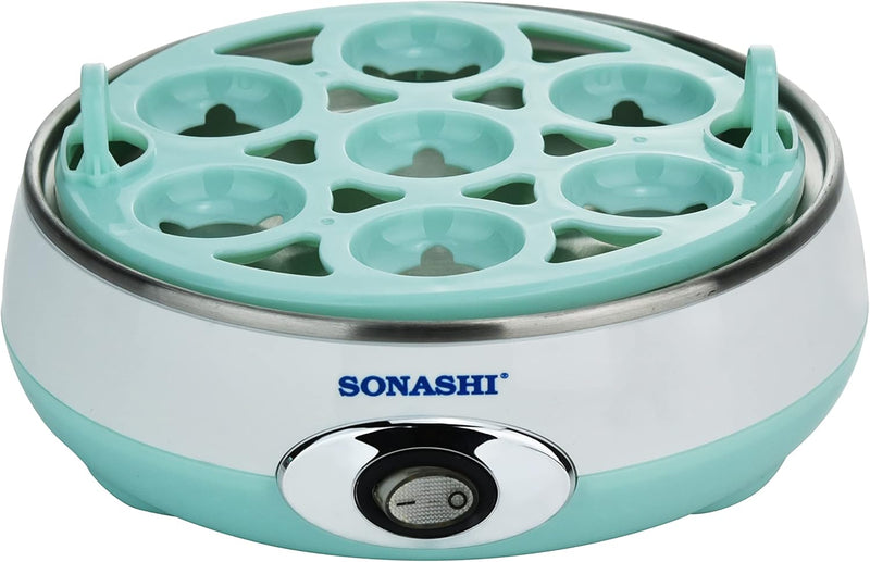 Sonashi Egg Boiler, 7 Egg Capacity Electric Egg Cooker, Stainless Steel Heating Plate, Overheat Protection, Egg Steamer, Easy-to-Use Egg Boiler 360W SEB-77 Blue/White