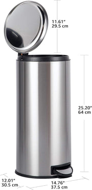 Amazon Basics round pedal trash bin, Stainless Steel, 30L - 30L Single