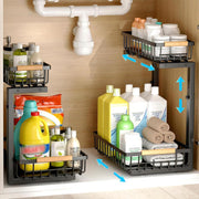 Under Sink Organizer, Height Adjustable Under Sink Organizers and Storage, 2 Tier Pull Out Drawer Cabinet Storage for Kitchen Bathroom, 1 Pack