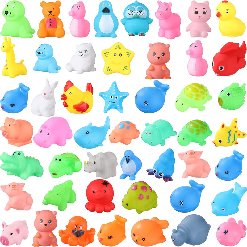 Chivao 50 Pcs Baby Bath Toys Bulk Infant Bath Toys Water Float Squeak Rubber Animal Toys Bathtub Pool Toy for Toddlers Kids Bath Time Shower Party Favors Birthday Gifts (Jungle Style)