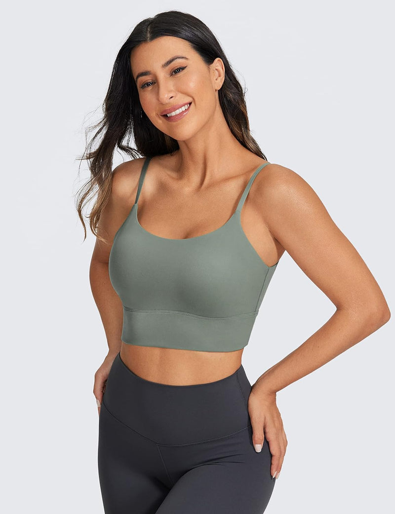 CRZ YOGA Women's V Back Longline Sports Bra with Adjustable Straps Wireless Workout Padded Yoga Bra Cropped Tank Tops