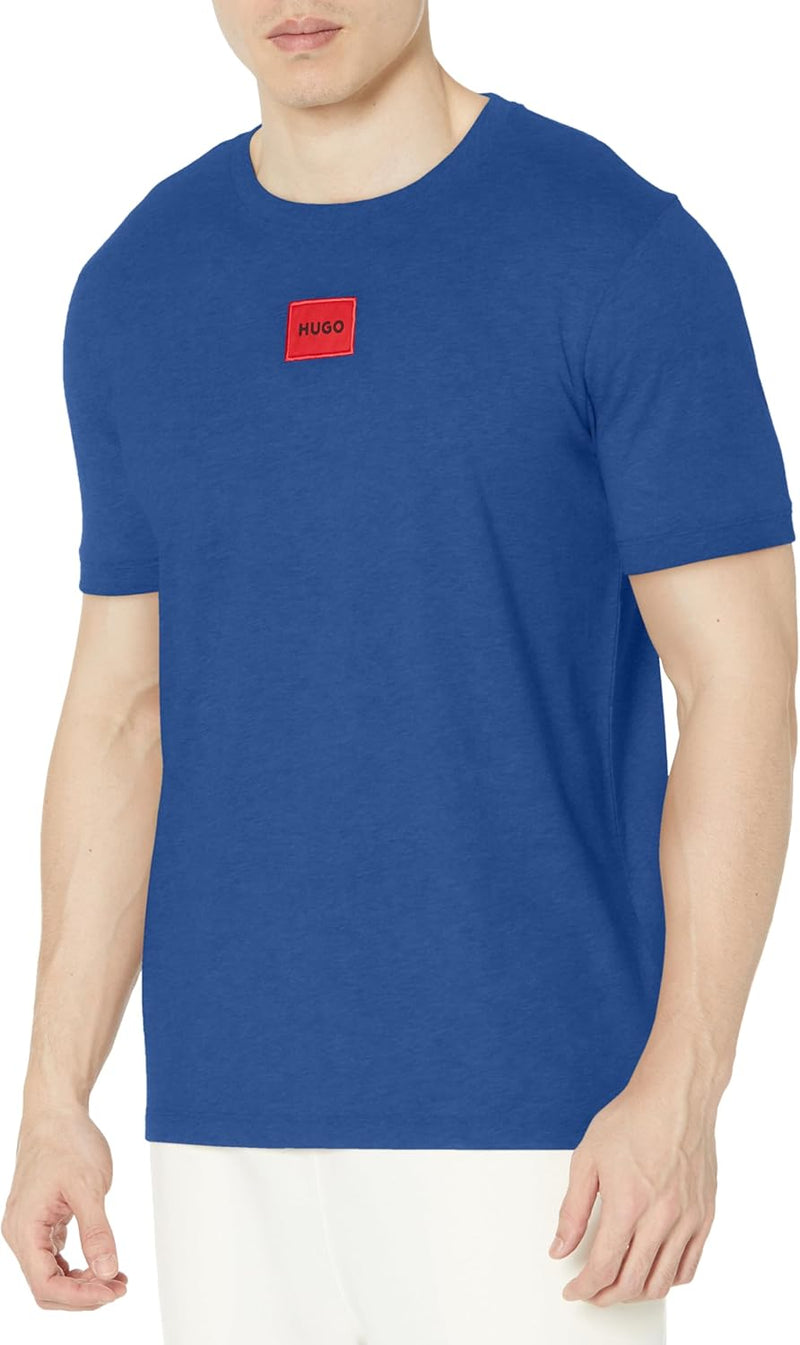 mens Ribbed Crew Neck Regular Fit Center Logo T-shirt T-Shirt - French Blue