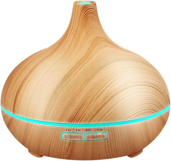 SKY-TOUCH Essential Oil Diffuser, 550ml Oil Diffuser with 4 Timer, Aromatherapy Diffuser with Auto Shut-off Function, Cool Mist Humidifier BPA-Free for Bedroom Home (Dark Brown) - Light brown