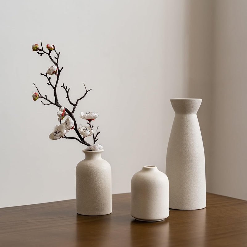 Home Decor Ceramic Vase Set of 3 : Pampas Grass Dried Flowers Vase Morden Boho Vases Decoration Items for Living Room Home Kitchen Dinner Table Shelf Office Desk Decor(White)