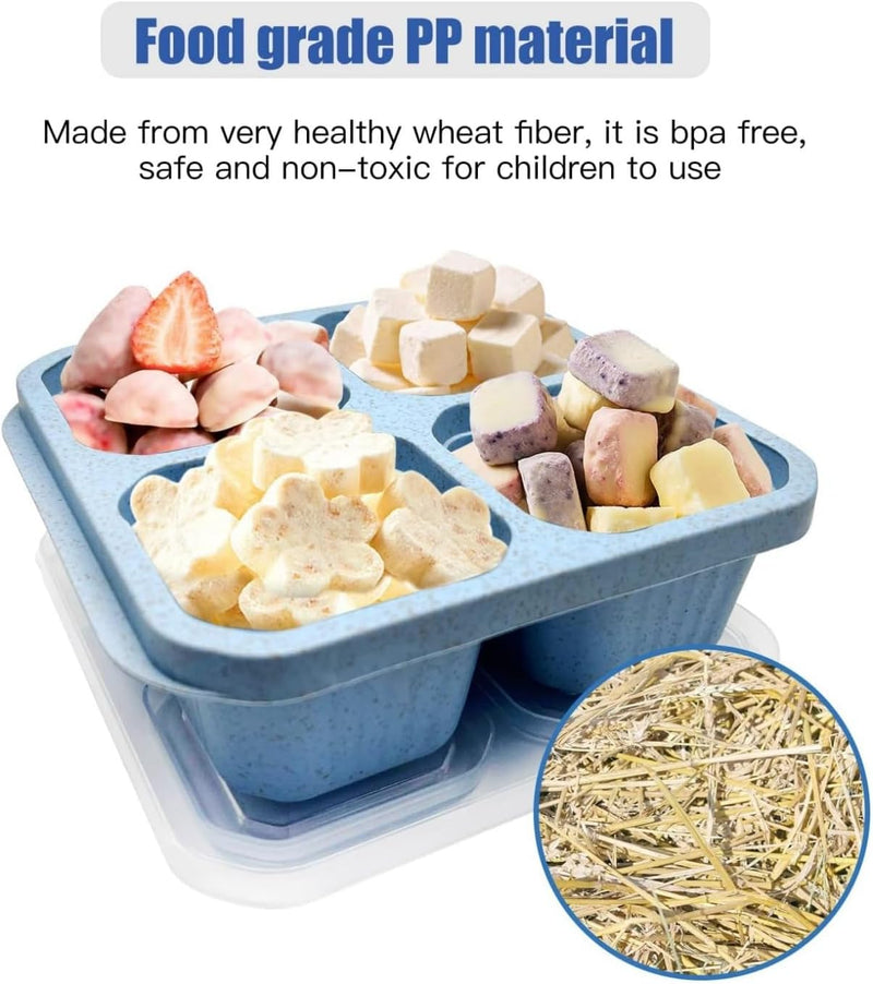 4 Pack Bento Lunch Box, Reusable 4-Compartment Snack Case Wheat Straw Meal Prep Containers Food Storage for Kids and Adults, Perfect Food Storage School, Work and Travel