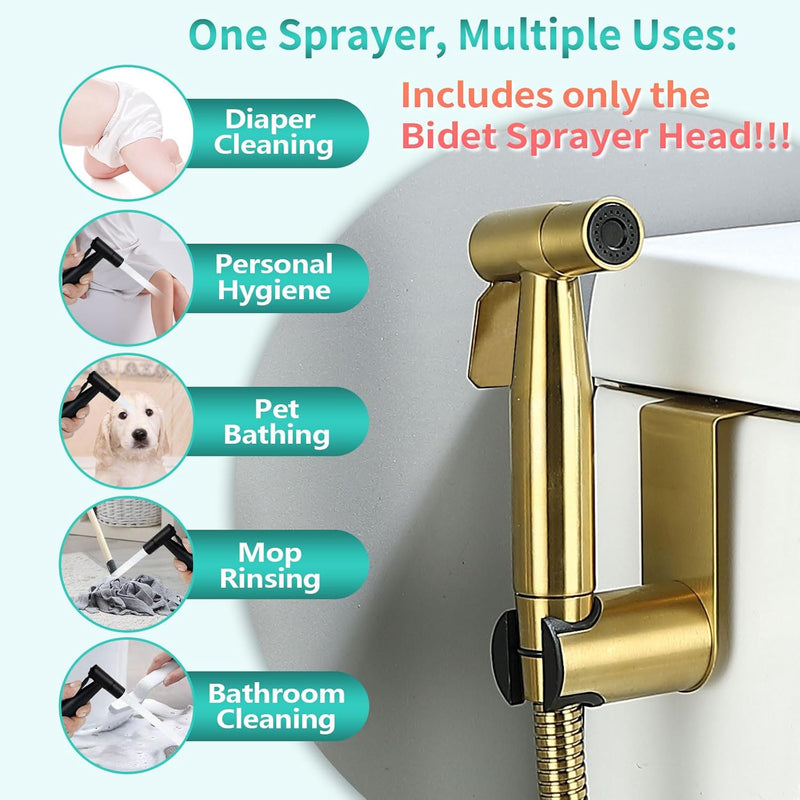 BARROCK 2 Pack Bidet Sprayer Head Stainless Steel Handheld Shattaf Jet Spray Attachment for Toilet, Baby Cloth Diaper Sprayer with Adjustable Water Pressure Control, Brushed Gold