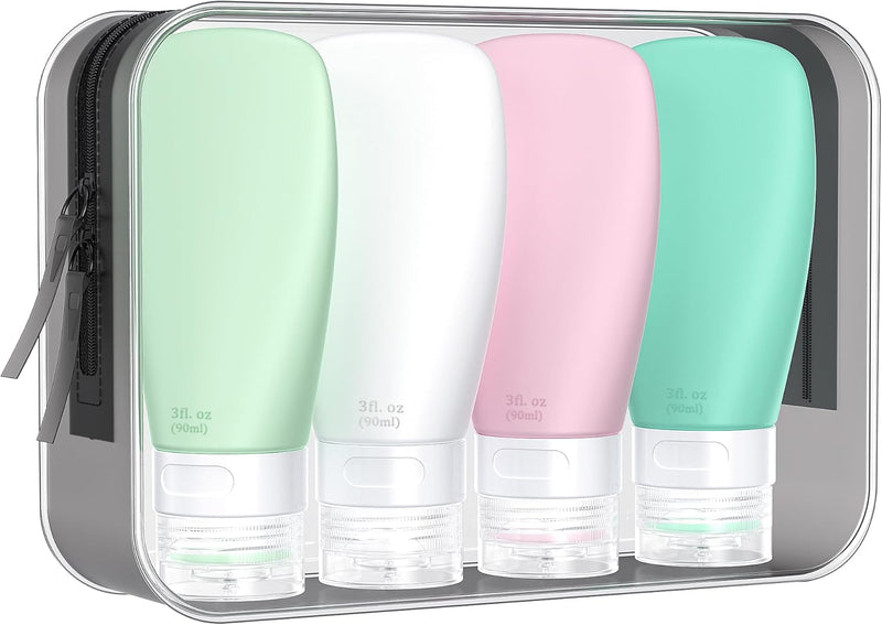 INSFIT Portable Travel Bottles, INSFIT TSA Carry On Approved Toiletries Containers, 60ml Leak Proof Squeezable Silicone Tubes, Refillable Travel Accessories for Shampoo Body Wash Liquids 4 PacK