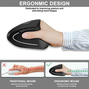 Microware Rechargeable 2.4ghz Wireless Vertical Ergonomic Mouse 800-1600 Dpi Optical Mouse 6 Buttons and Portable Office Gaming Cordless Mice with A USB Receiver for Pc Computer Laptop for Right Hand - Black