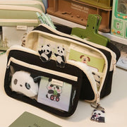 Panda Pencil Case, 10Pcs Cute Panda Pencil Case Large Capacity, Adults Aesthetic Pencil Case, Kawaii Pencil Pouch Cute With Zipper Preppy Pen Bag With Gel Ink Pens, Clips, Stickers, Pin (Black)