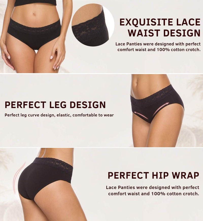 GNEPH Womens Underwear Cotton Panties for Women Underpants Briefs Hipster Lace Bikini 5 Pack