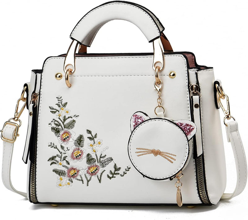 womens Xiaoyu001 Women Purse Satchel - White Flower