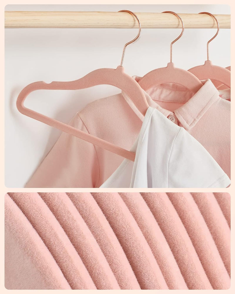 SONGMICS Baby Hangers, Pack of 50 kid’s Velvet Hangers with Rose Gold Hooks, Non-Slip Children’s Hangers for Clothes in Closet, Baby or Children's Coats, Light Pink CRF027P01
