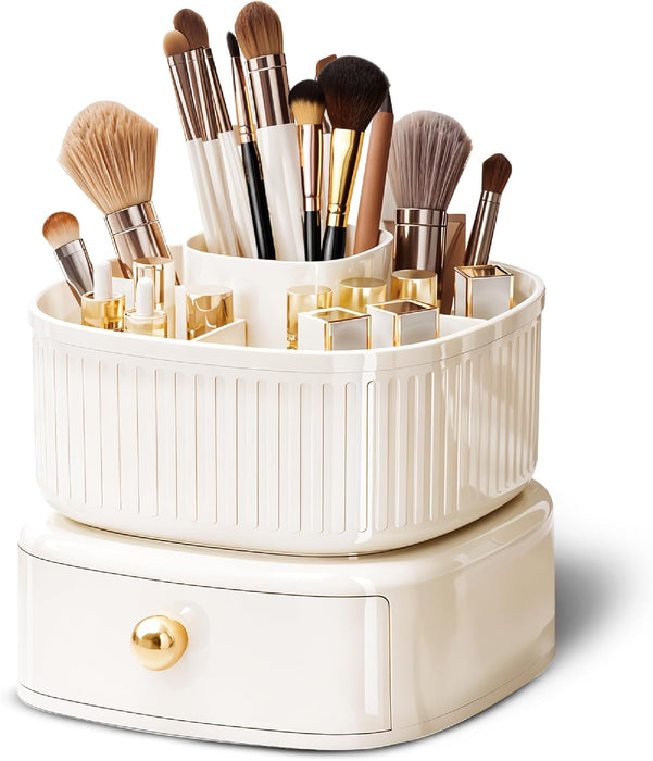 SPAULD Rotating Makeup Organizer, Adjustable Layers Spinning Skincare Organizer, Cosmetic Display Case with Brush Holder, Multi-Function Storage Carousel for Vanity Bathroom Countertop (Style 2)