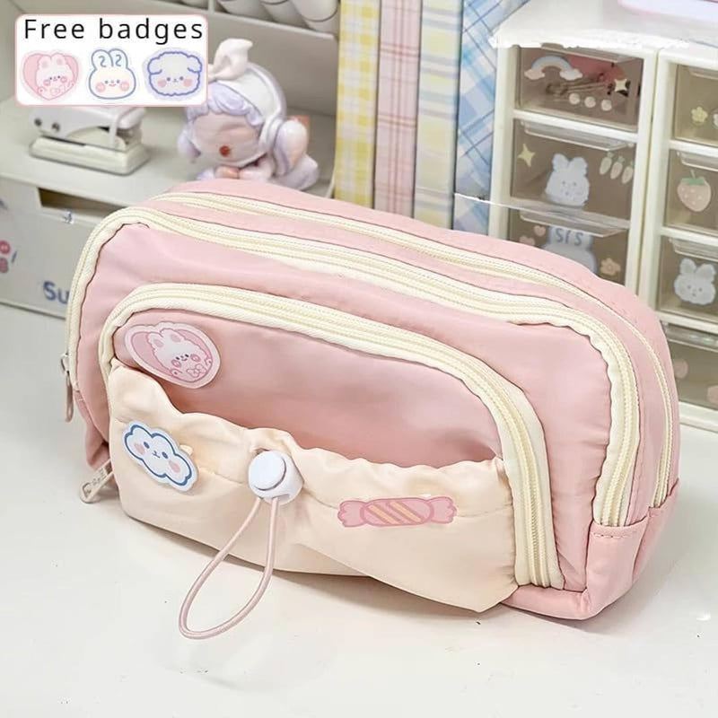 X spring Kawaii Pencil Case, Large Capacity Aesthetic Stationery Organizer, Durable Zipper Pouch for School Supplies, Cute Desk Storage Bag for Students, Teens and Artists at Home Office