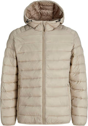 mens JJEBRADLEY LIGHT PUFFER HOOD NOOS Quilted Jacket - Crockery
