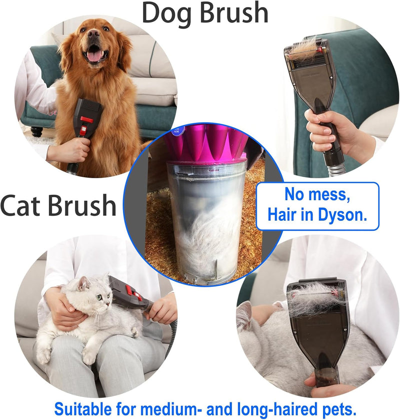 Pet Shedding Brush Kit Compatible with Dyson V15 V11 V10 V8 V7 V6, Vacuum Attachment as Cat and Dog Hair Grooming Brush with 3.3ft Extension Hose plus Converting Adaptor