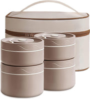 TenSteed Stainless Steel Bento Box, Microwavable Thermal Lunch Box, Portable Insulated Food Lunch Container Set with Bag,4 Separate Stackable Lunch Container for Adult Kids Men Women (Light brown) - Light brown