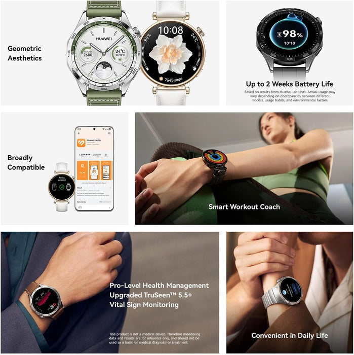 HUAWEI Watch GT4 46mm Smartwatch, Upto 2-Weeks Battery Life, Dual-Band Five-System GNSS Positioning, Pulse Wave Arrhythmia Analysis, 24/7 Health Monitoring, Compatible with Android & iOS, Black