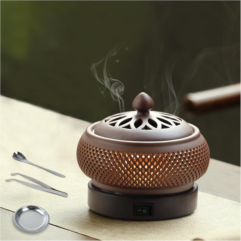 Ceramic Electric Incense Burner with LED Display, Resin Burner, Timing Temperature Adjustment, Electronic Aroma Diffuser For Indoor Air Purification, Home Decoration, Meditation, Yoga