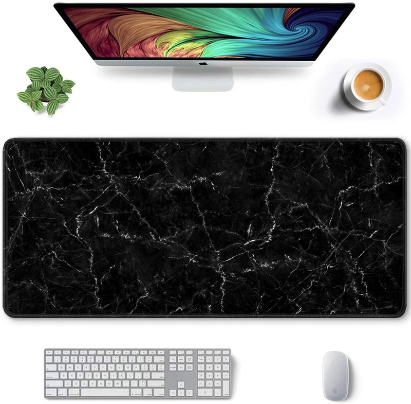 Auhoahsil Desk Pad, XXL Large Mouse Extended Gaming Mousepad, Cute Mat for Women, Big Office Accessories Pad Computer Keyboard and Laptop, 35.5 x 15.7 Inch, Pretty Pink Flowers, Girly Flowers - Calm Black Marble XXL - Extended size 35.6”x15.8”