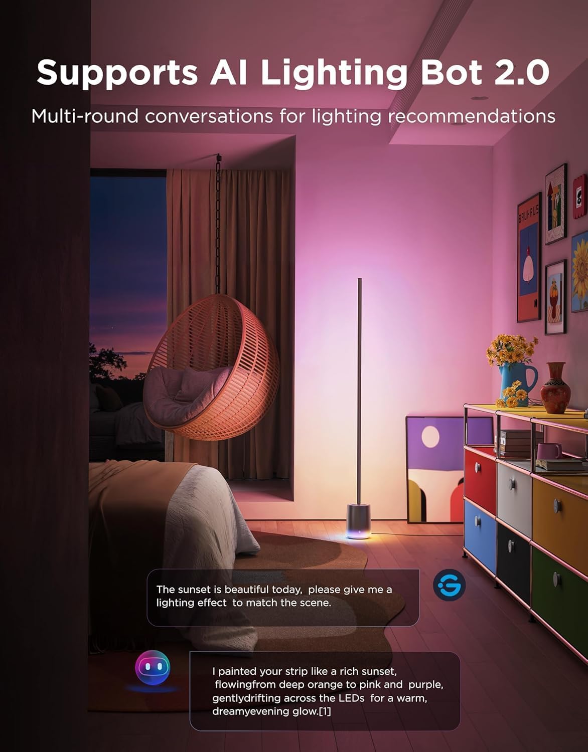 Floor Lamp 3 with Luminblend+ Technology,RGBWWIC 2100lm Standing Lamp Work with Matter,1000-10000K Modern Floor Lamp for Living Room, Bedroom, Corner Lamp with Dynamic Scenes – image 9