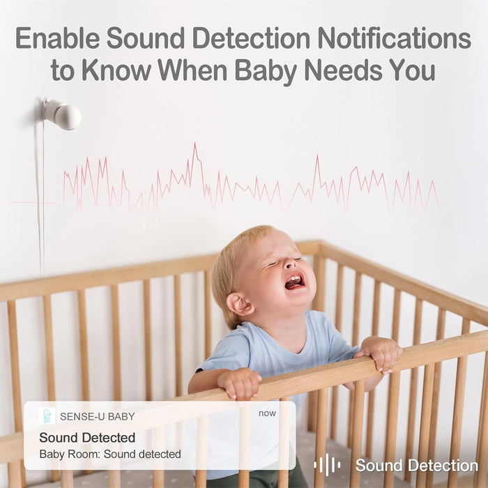 Sense-U Smart 2K Video Baby Monitor, Pan/Tilt, Person/Baby Crying/Motion Detection, 2-Way Talk, Night Vision, Background Audio, No Monthly Fee, (Compatible with Smart Baby Monitor)