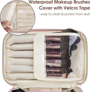 Makeup Bag, Travel Make Up Organizer Cosmetic Brush Bags Case for Women in Eco Vegan Leather - Pink