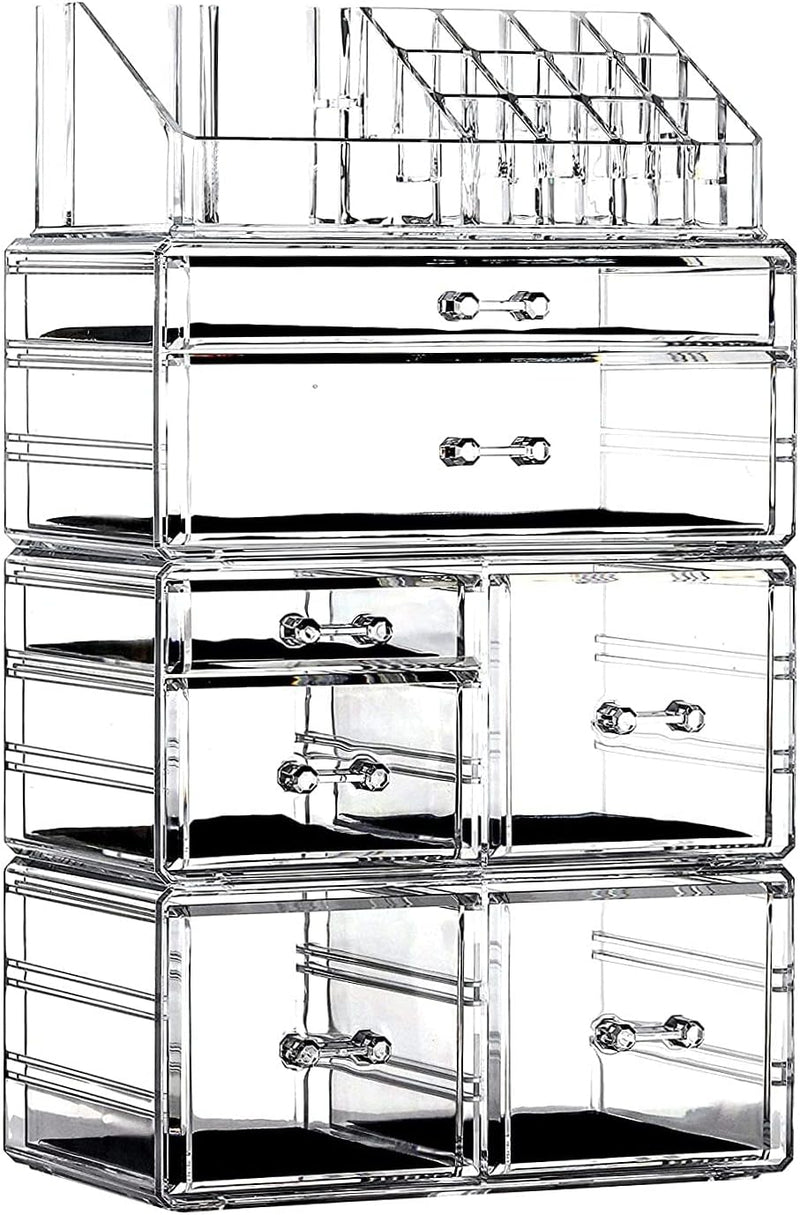 Large Clear Makeup Organizer Skin Care Cosmetic Display Cases Stackable Storage Box With 9 Drawers,Set of 4 By Cq acrylic
