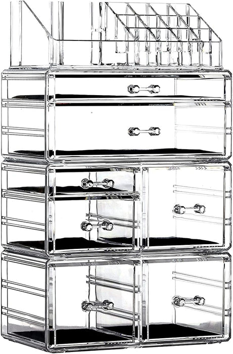 Large Clear Makeup Organizer Skin Care Cosmetic Display Cases Stackable Storage Box With 9 Drawers,Set of 4 By Cq acrylic
