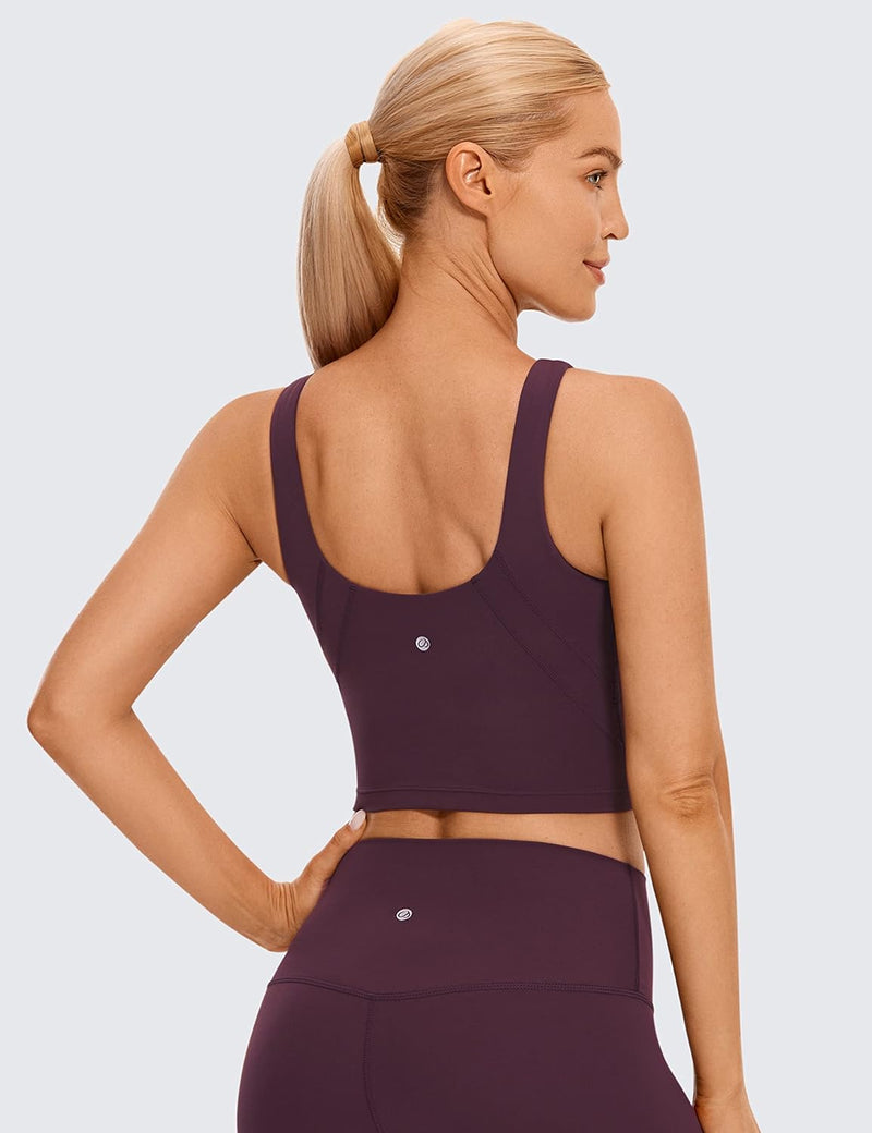 CRZ YOGA Womens Butterluxe High Neck Longline Sports Bra - U Back Padded Crop Workout Tank Top with Built in Bra