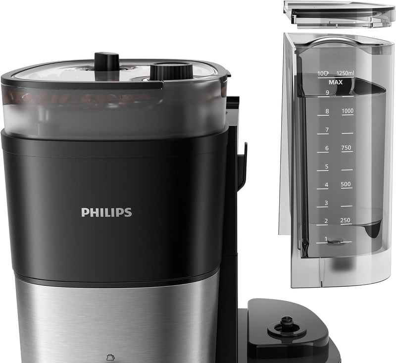 Philips All-in-1 Brew Drip Coffee Maker With Built-in grinder - 10 cups, Permanent filter, Duo-bean Container, LED Display - HD7900/50