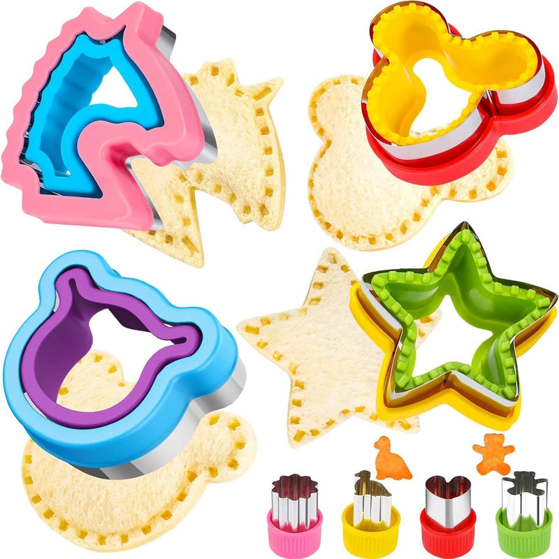 HINZER Sandwich Cutter and Sealer Set 4 Pcs Bread Decruster Sandwich Cutter Pancake Maker Heart Square Circle Dinosaur Shape DIY Cookie Cutters Gift for Kids Adult Boys Girls - 8P